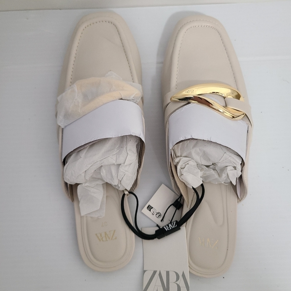 ZARA MULE LOAFERS WITH EMBELLISHED METALLIC DETAIL White SIZE 8 | 3531/110 z3 - Picture 6 of 10